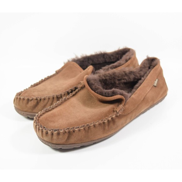 L.L. Bean 296508 Brown Suede Shearling Lined Wicked Good Venetian Slippers Sz 13 - Picture 3 of 7